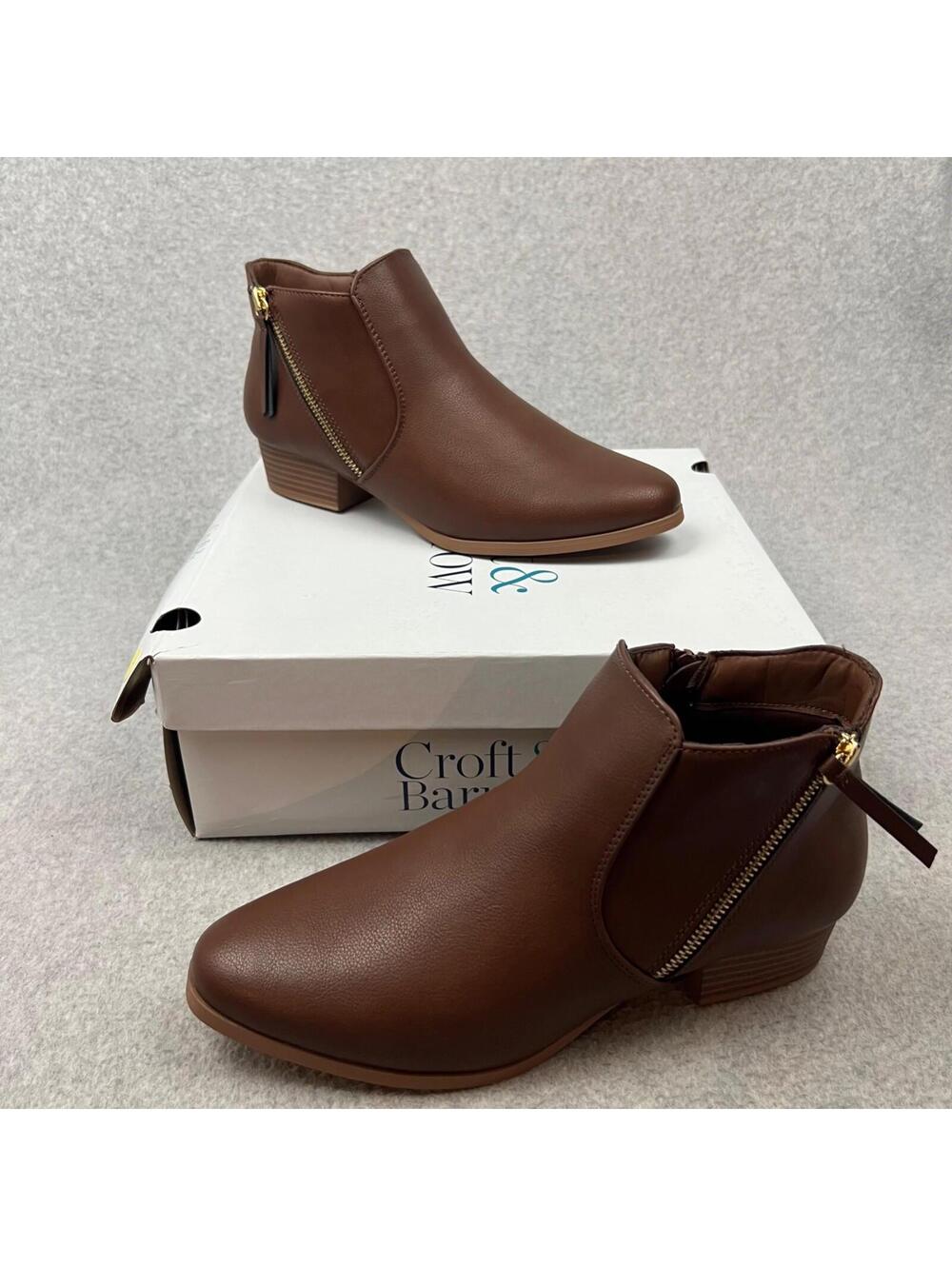 Croft & Barrow Womens Ankle Boots Side Zipper Brown Size 9.5 Casual New